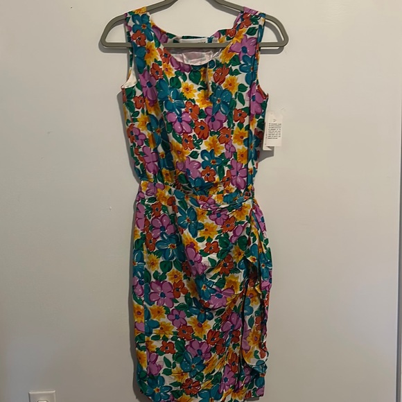Vintage Silk Dress Floral Pattern Faux Wrap Nipon Boutique US 4 - Picture 1 of 10